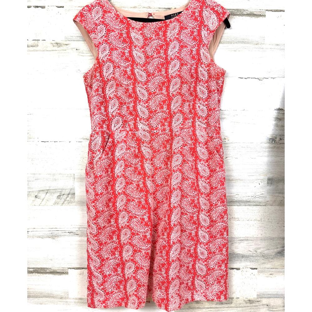 Alex Marie Womens 10 Orange Ivory Embroidered Cotton Pocket Open Back Mini Dress